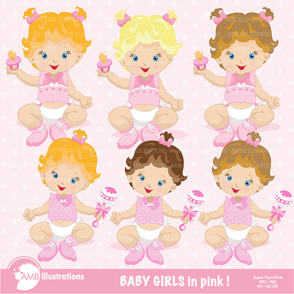 Baby Girl Clipart, AMB-830 in Illustrations - product preview 1