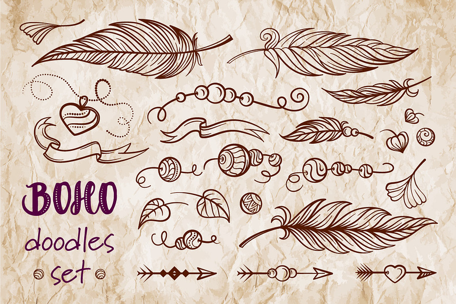 Boho vector doodles set in Illustrations - product preview 8