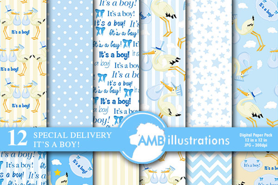 Baby Boy Digital Papers, AMB-834