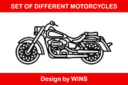 Set of different motorcycles