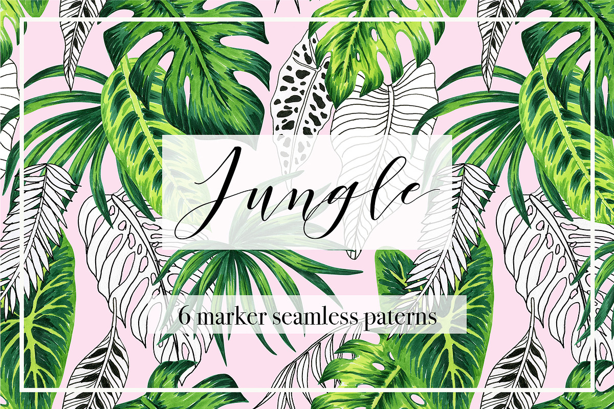 Jungle. Marker seamless patterns. in Patterns - product preview 8