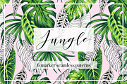 Jungle. Marker seamless patterns.