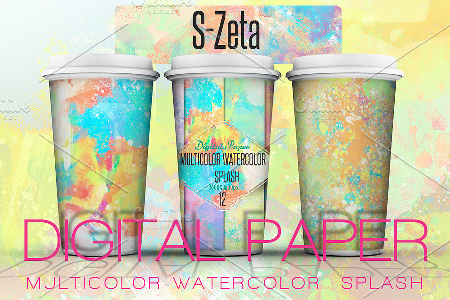 Watercolor splash Digital paper in Textures - product preview 8