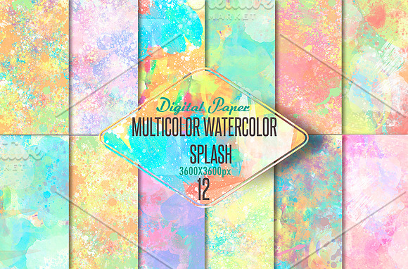Watercolor splash Digital paper in Textures - product preview 1
