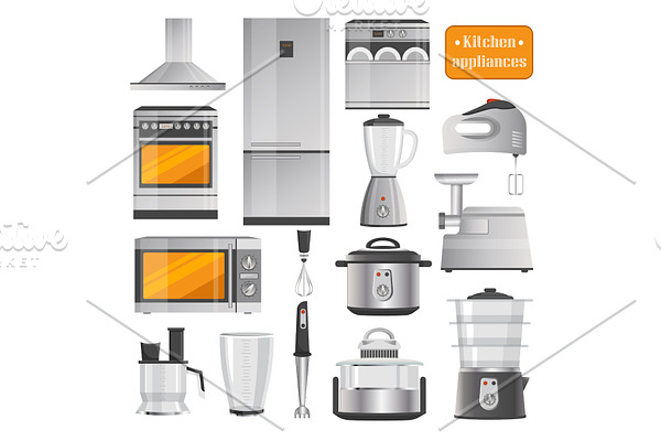 Kitchen Electric Appliances Big Illustrations Set