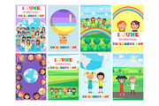 1 June Holiday Template with Colorful Posters Set
