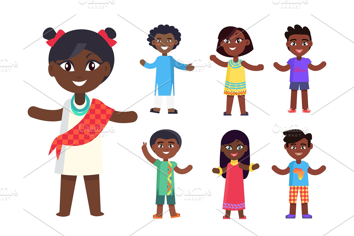 African Children Boys and Girls Isolated Vector in Objects - product preview 8