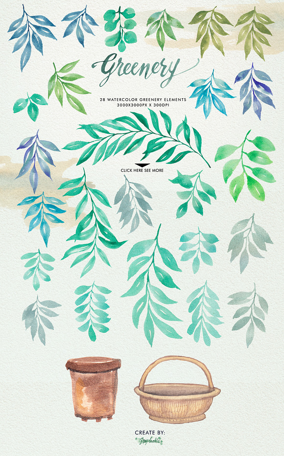 Watercolor Greenery in Illustrations - product preview 2