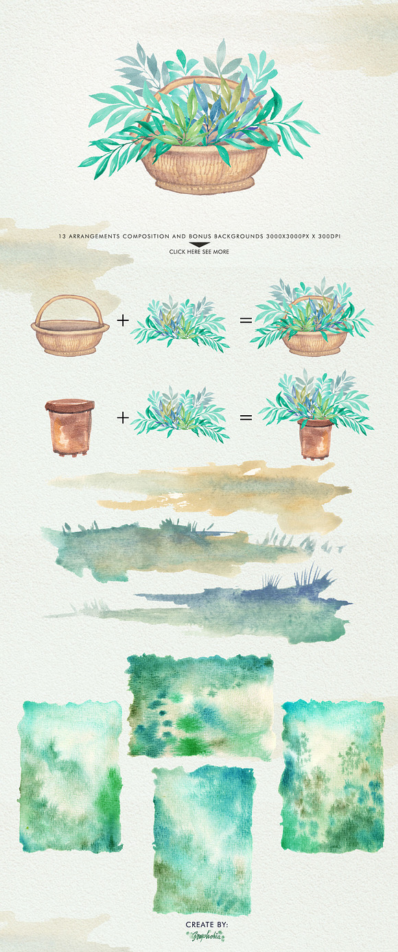 Watercolor Greenery in Illustrations - product preview 6