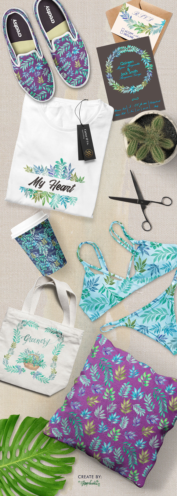 Watercolor Greenery in Illustrations - product preview 7
