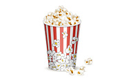 Middle striped bucket with popcorn.