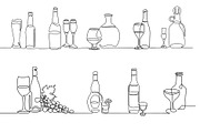 Set of bottle icons Continuous line