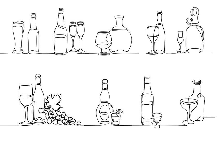 Set of bottle icons Continuous line in Graphics - product preview 8