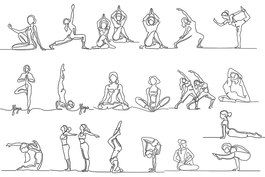 Bundle yoga women One line drawing in Illustrations - product preview 8