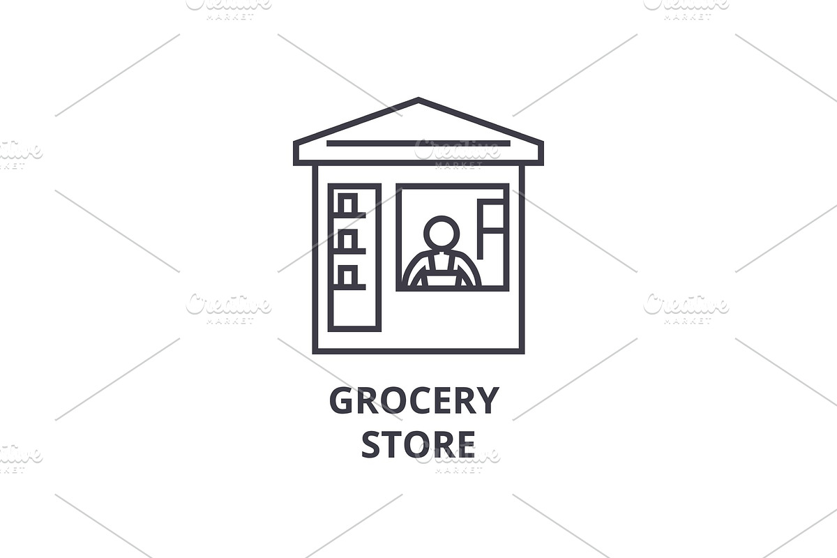 grocery store  thin line icon, sign, symbol, illustation, linear concept, vector  in Objects - product preview 8
