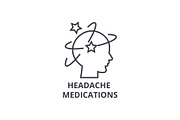 headache medications thin line icon, sign, symbol, illustation, linear concept, vector 
