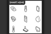 Smart home outline isometric icons