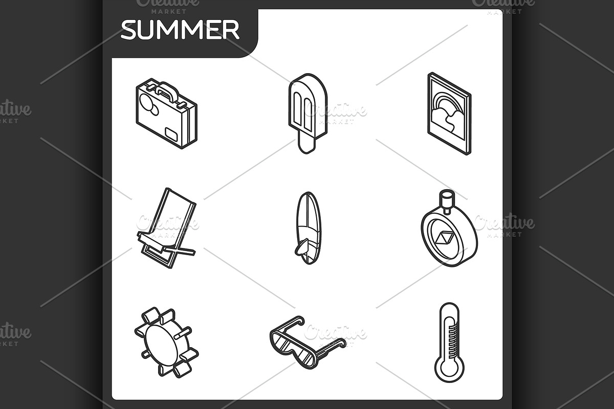 Summer outline isometric icons in Illustrations - product preview 8