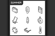 Summer outline isometric icons