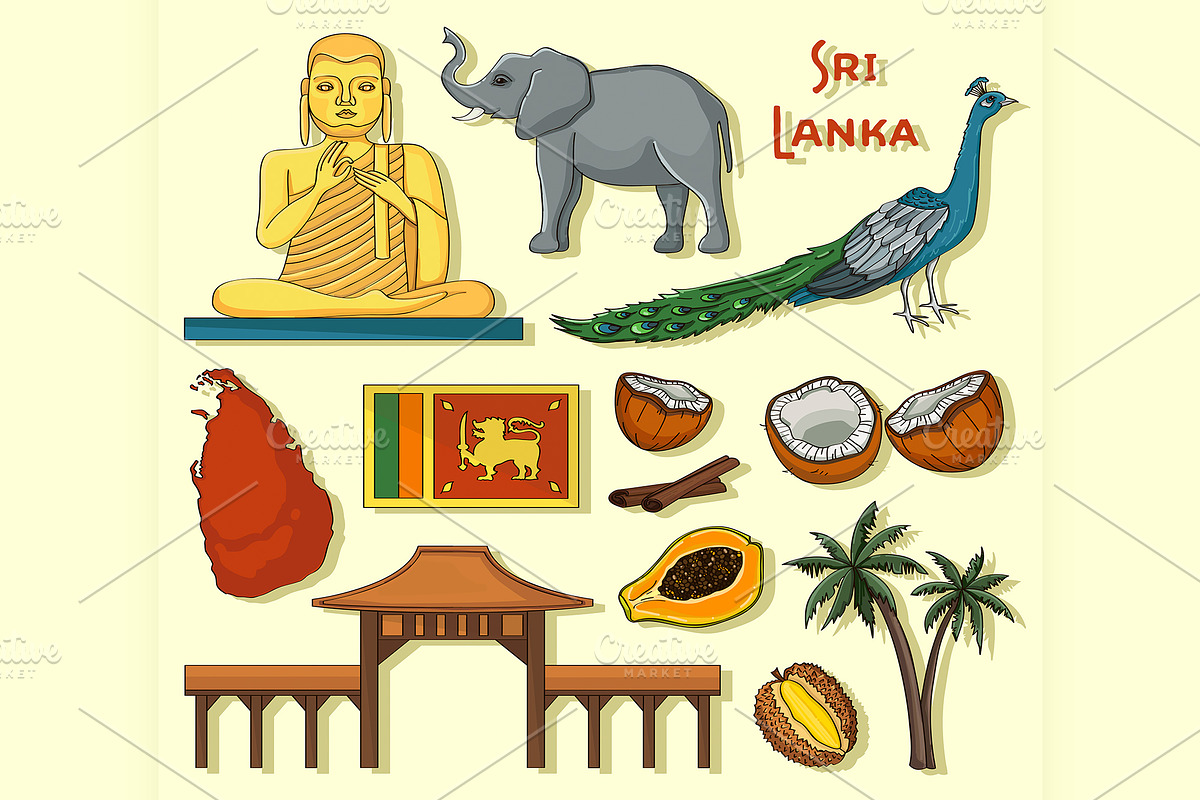 Symbols of Sri Lanka icons set in Illustrations - product preview 8