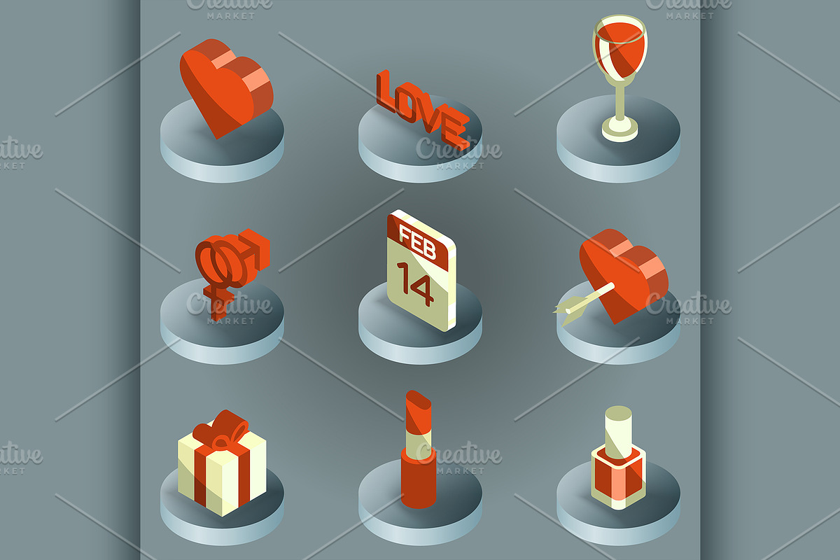 Valentines day color isometric icons in Illustrations - product preview 8