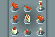 Valentines day color isometric icons