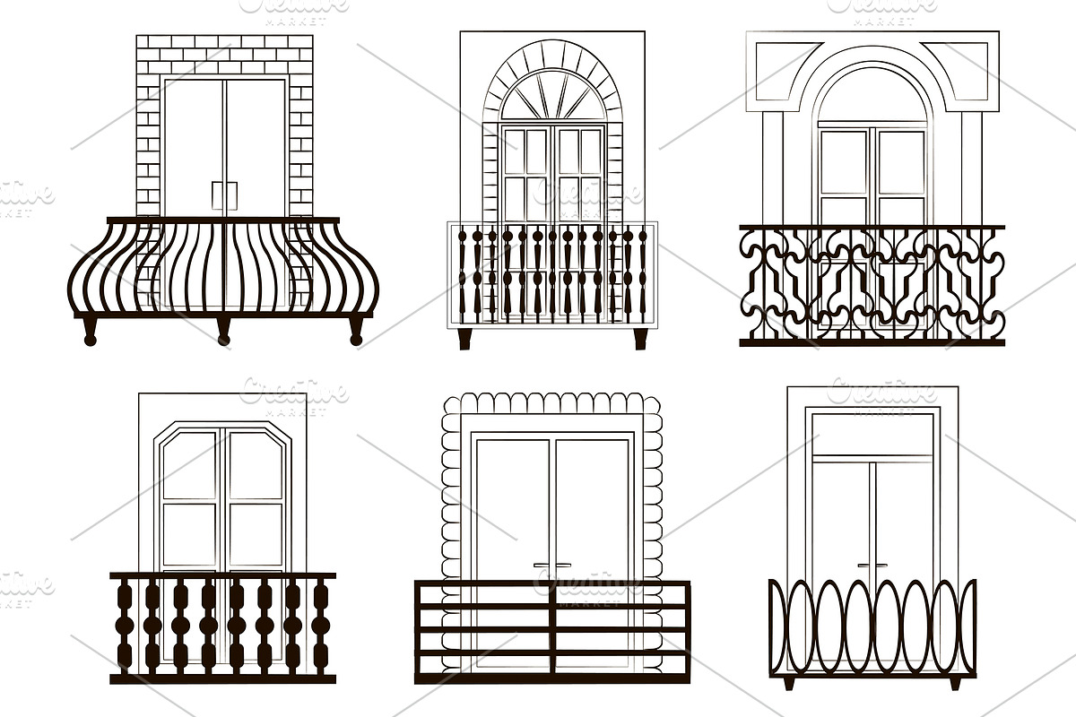 Window forms icons set balcony in Illustrations - product preview 8