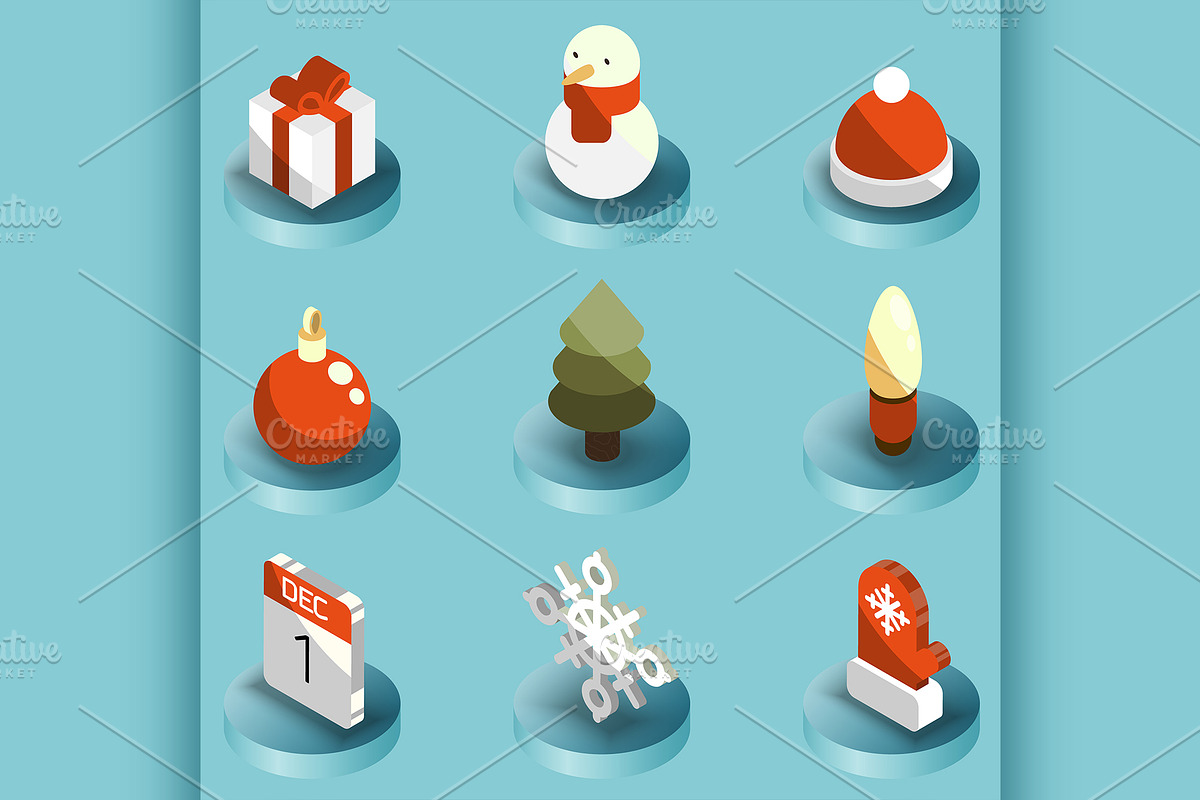 Winter color isometric icons in Illustrations - product preview 8