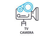 tv camera thin line icon, sign, symbol, illustation, linear concept, vector 