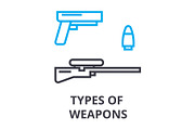 types of weapons thin line icon, sign, symbol, illustation, linear concept, vector 