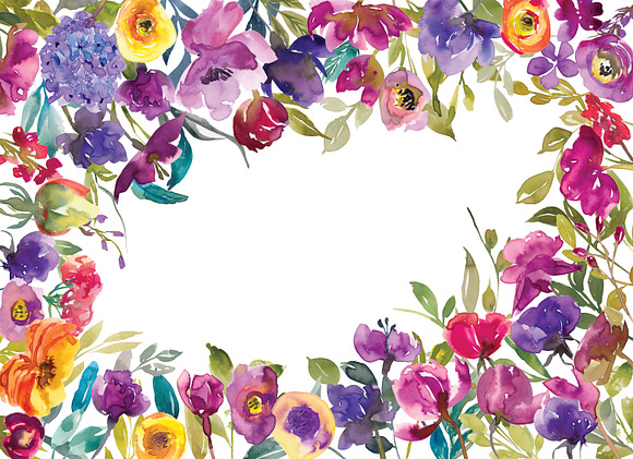 Watercolor Colorful Floral Clipart in Illustrations - product preview 2