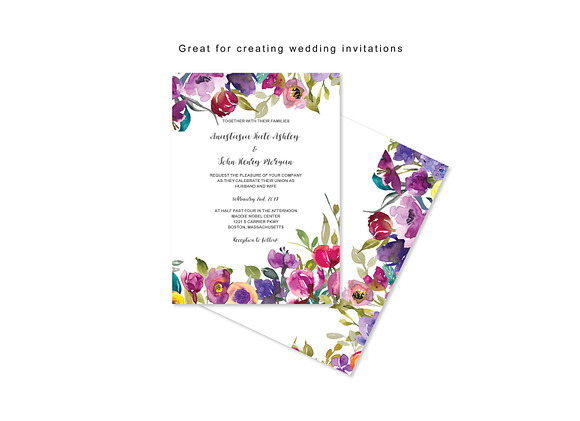 Watercolor Colorful Floral Clipart in Illustrations - product preview 4