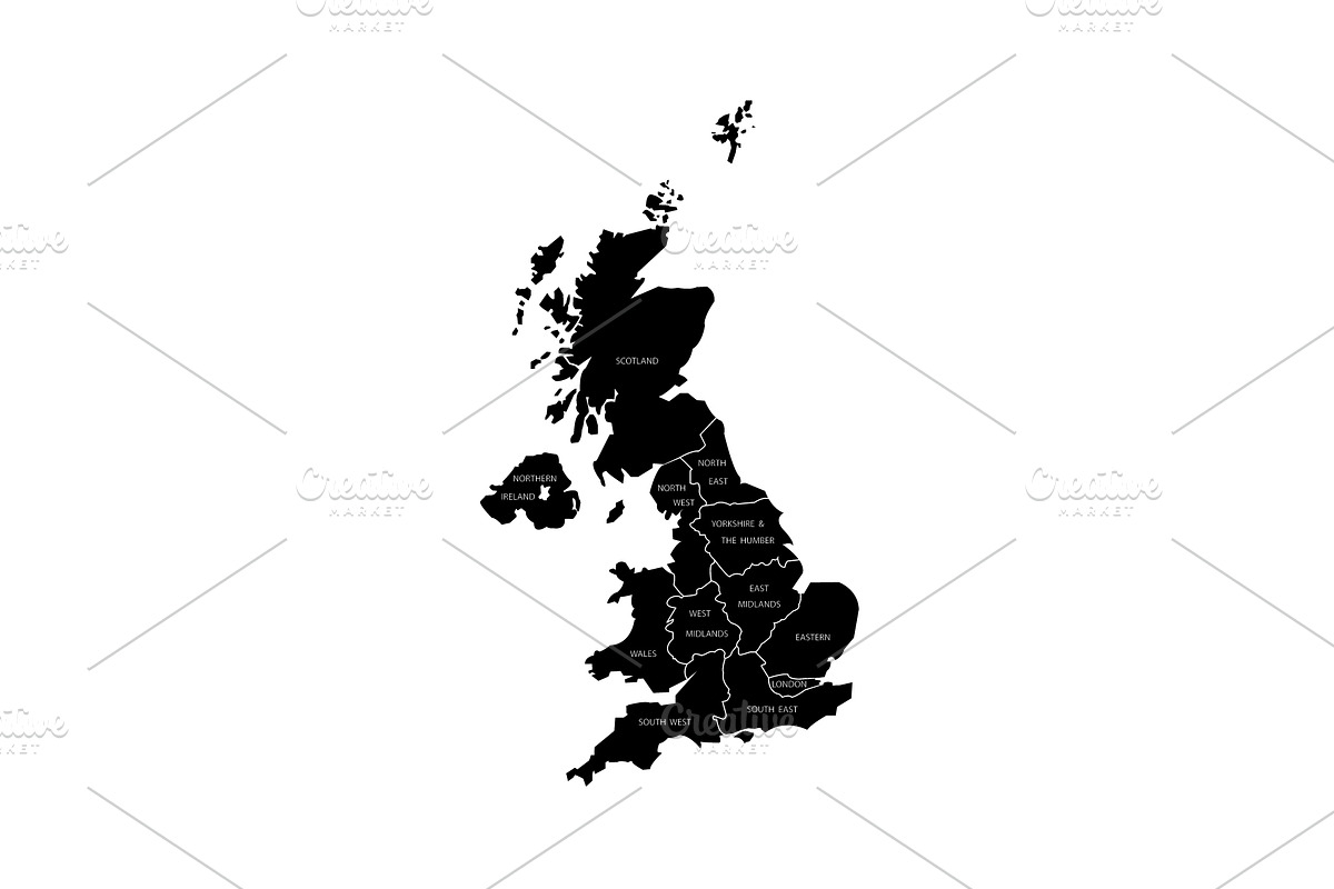 United Kingdom UK Regions Map black  in Black And White Icons - product preview 8