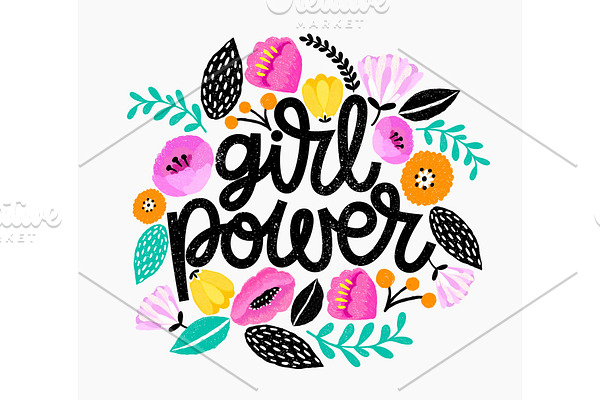 Girl Power feminist lettering card.