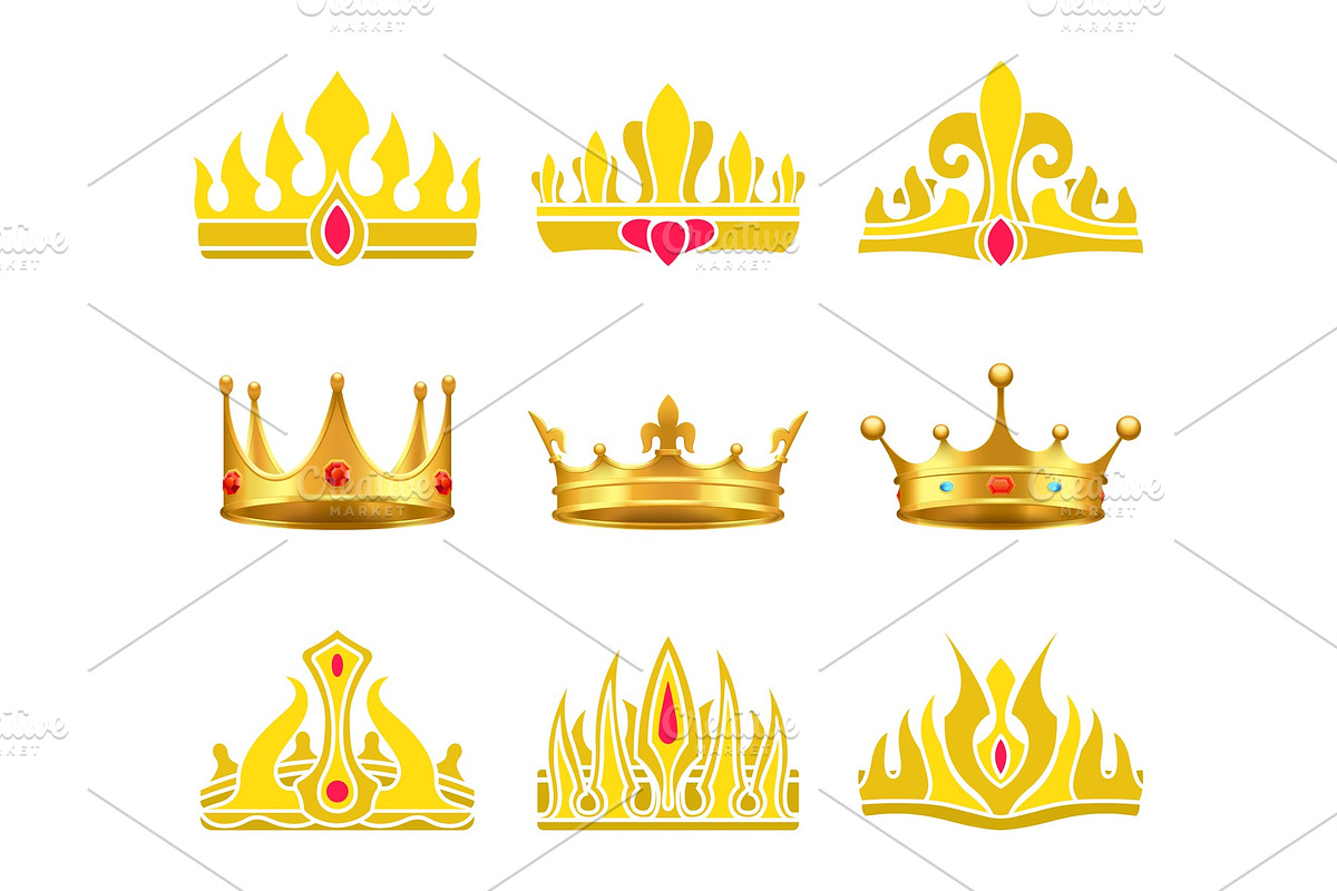 Kings and Queens Gold Crowns Inlaid with Gems in Objects - product preview 8
