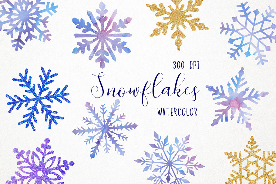 Watercolor Snowflakes Clipart