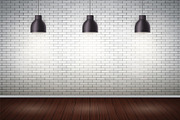 White brick wall room with vintage lamps