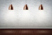 White brick wall room with vintage lamps
