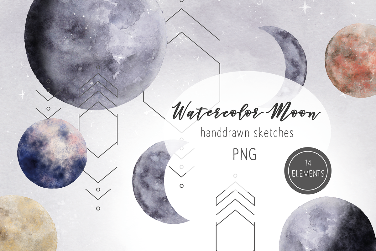 Watercolor Moon in Illustrations - product preview 8