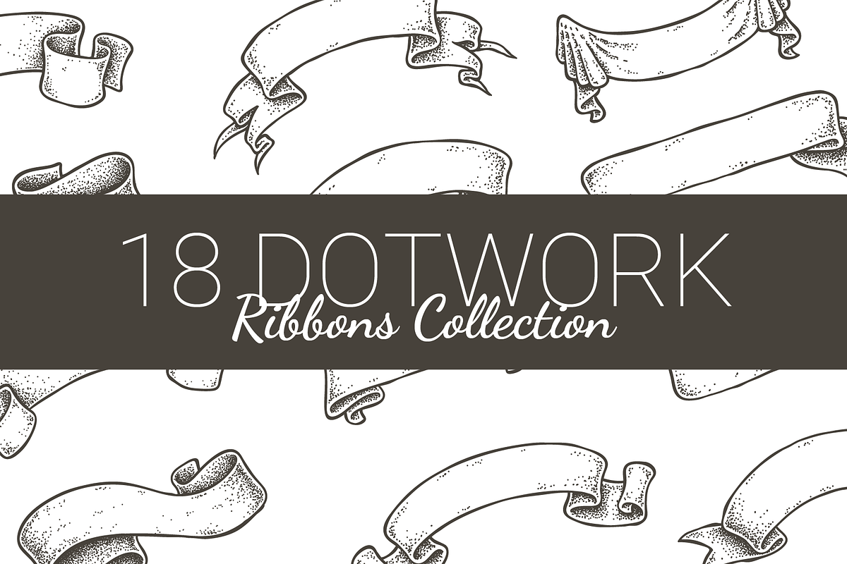 Vintage dotwork ribbons collection in Objects - product preview 8
