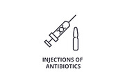 injections of antibiotics thin line icon, sign, symbol, illustation, linear concept, vector 