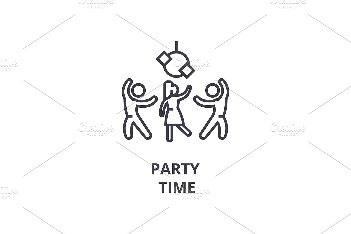 party time thin line icon, sign, symbol, illustation, linear concept, vector  in Illustrations - product preview 8