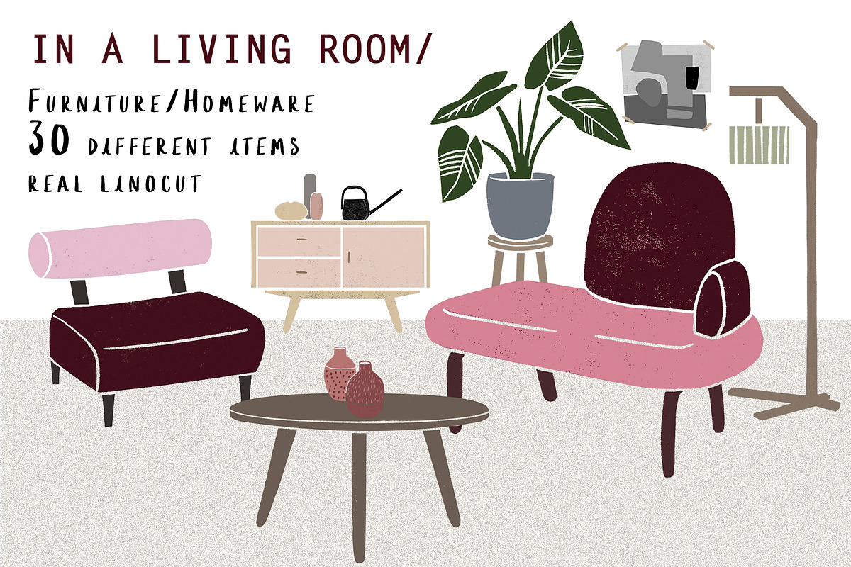 In a living room - Linocut furniture in Objects - product preview 8
