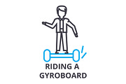 riding a gyroboard thin line icon, sign, symbol, illustation, linear concept, vector 