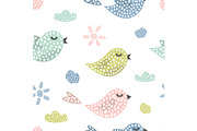 Childish seamless pattern with cute birds. Creative texture for fabric