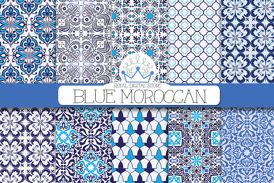 BLUE MOROCCAN digital paper in Patterns - product preview 8