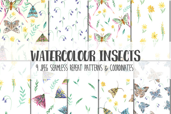 Watercolor Insects Pattern