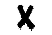 Blot letter X black and white vector illustration