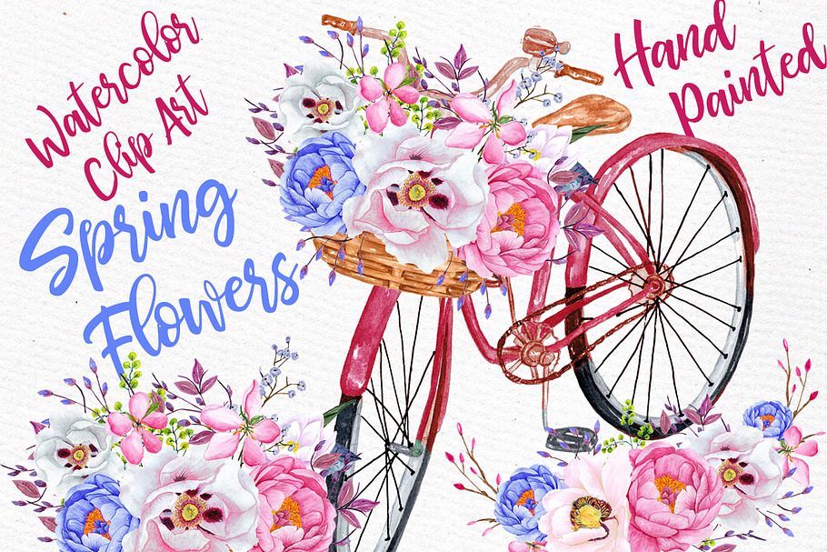 Watercolor spring flowers clip art