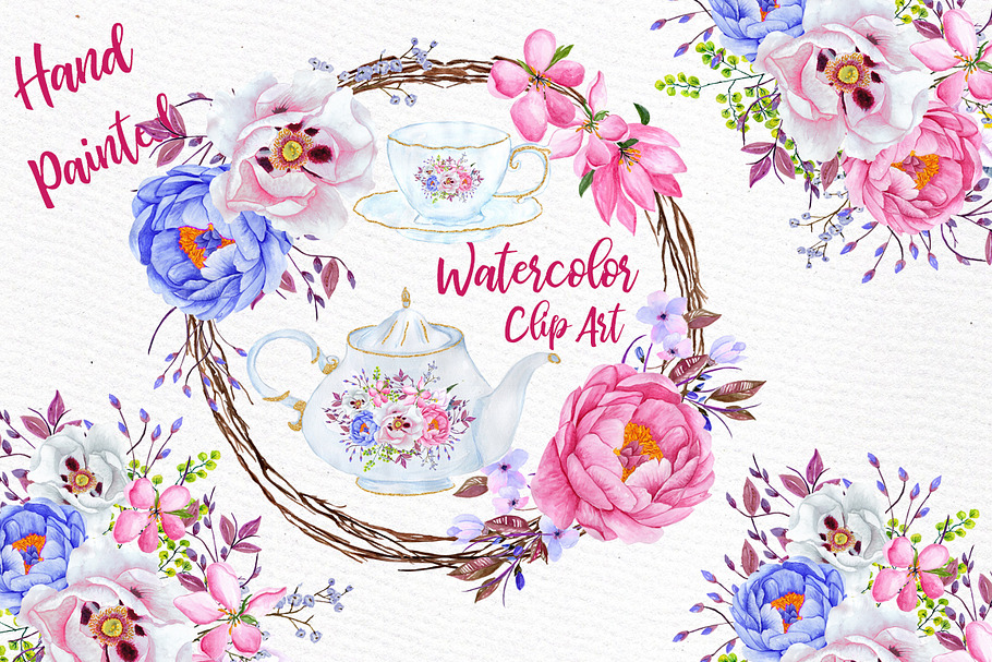 Watercolor Floral Wreath clipart in Illustrations - product preview 8